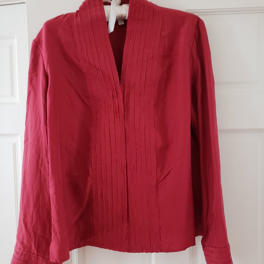 Dark red 100% silk pintuck blouse